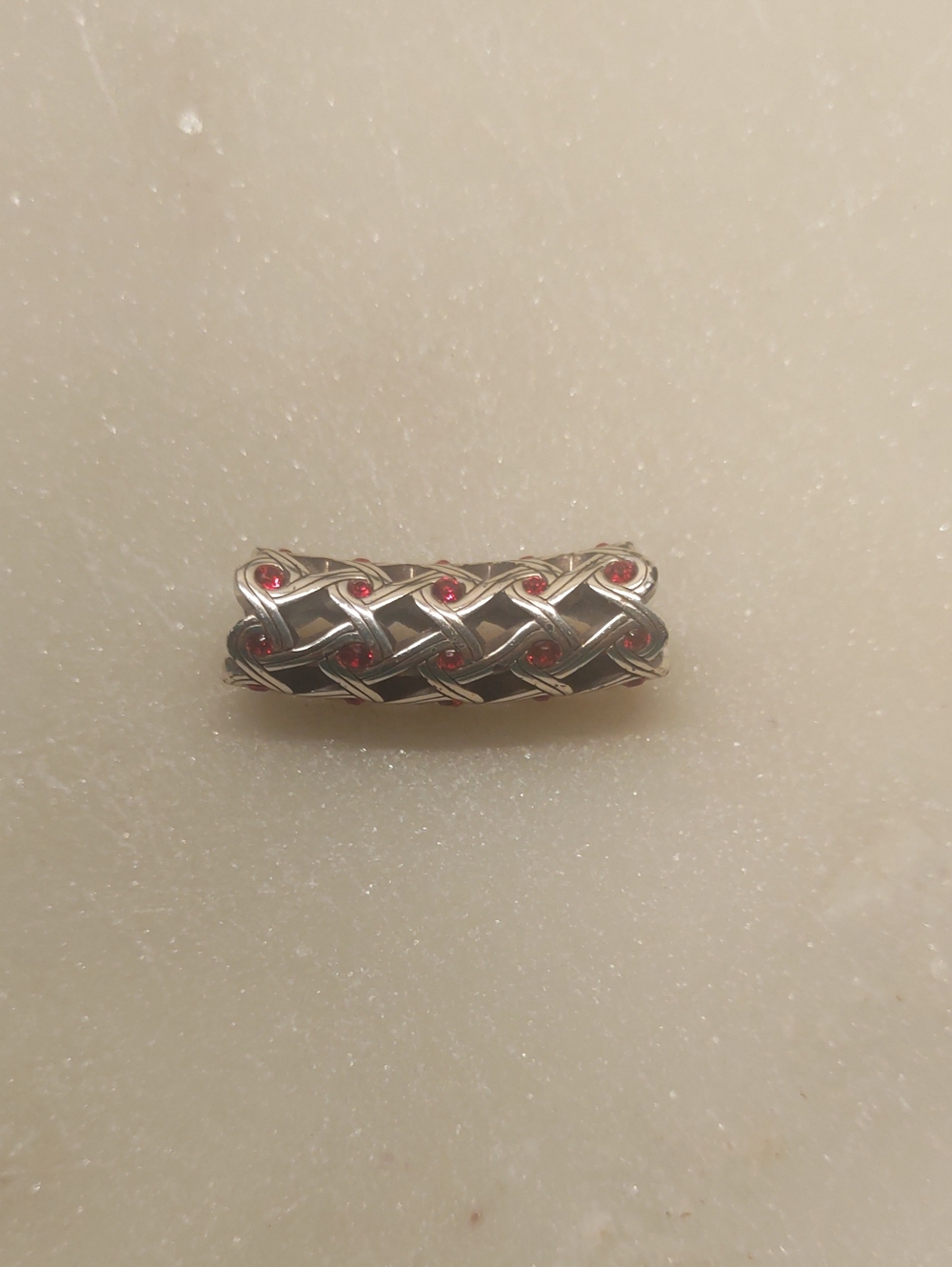 Brighton Interlace Swarovski Red Crystals And Silver Swirl Long Bead Charm - Picture 4 of 8